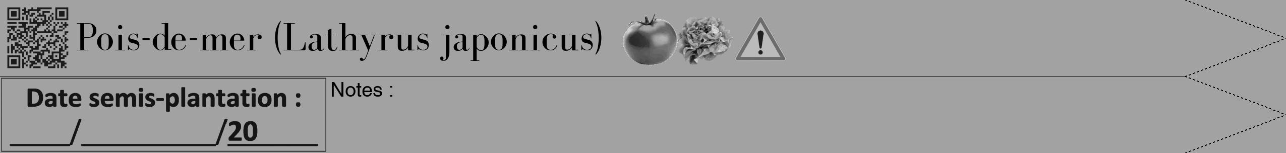 Étiquette de : Lathyrus japonicus - format b - style noire38bod avec qrcode et comestibilité simplifiée
