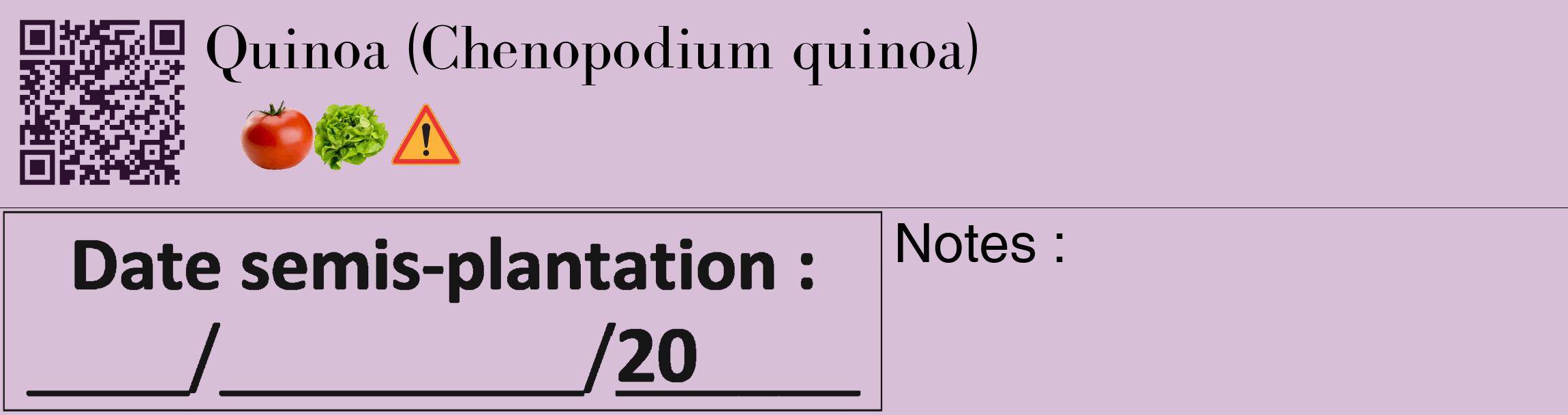 Étiquette de : Chenopodium quinoa - format c - style noire54_basique_basiquebod avec qrcode et comestibilité simplifiée