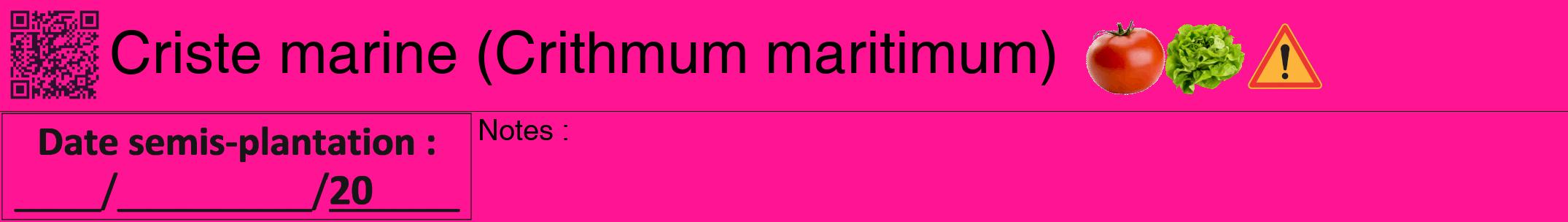 Étiquette de : Crithmum maritimum - format a - style noire43hel avec qrcode et comestibilité simplifiée