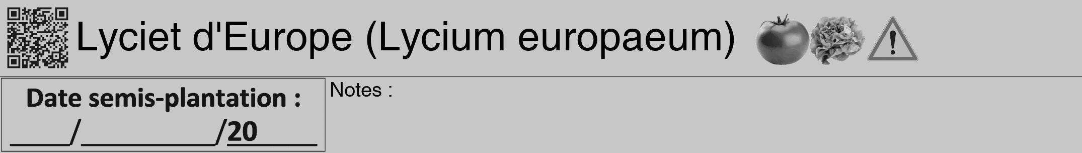 Étiquette de : Lycium europaeum - format a - style noire15hel avec qrcode et comestibilité simplifiée