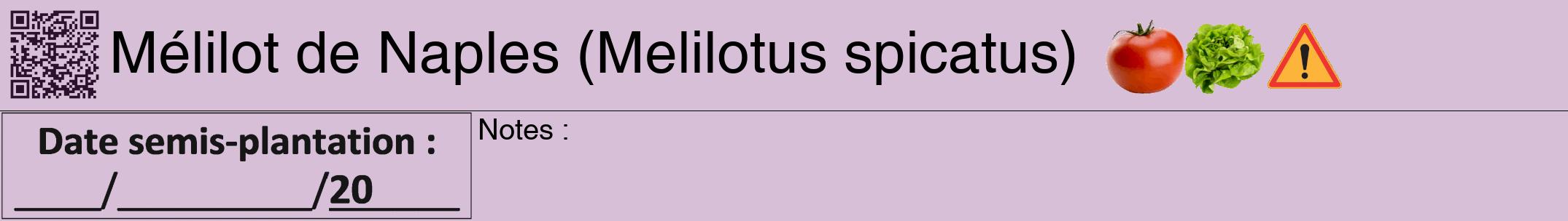 Étiquette de : Melilotus spicatus - format a - style noire54hel avec qrcode et comestibilité simplifiée