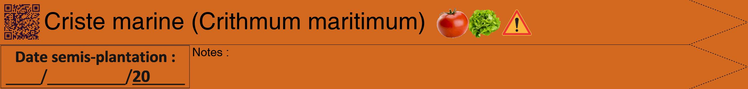 Étiquette de : Crithmum maritimum - format b - style noire31hel avec qrcode et comestibilité simplifiée