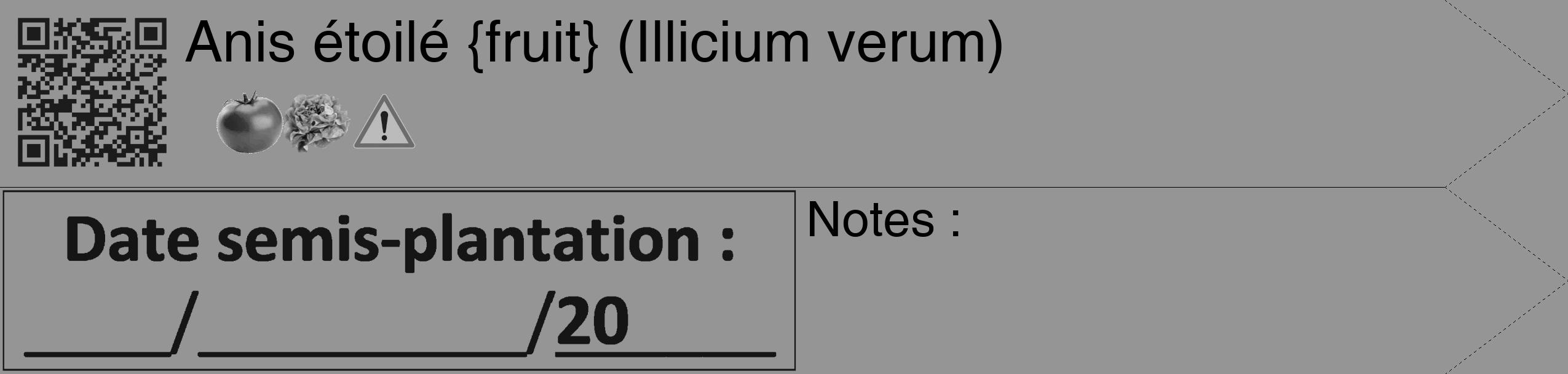 Étiquette de : Illicium verum - format c - style noire16_simple_simplehel avec qrcode et comestibilité simplifiée