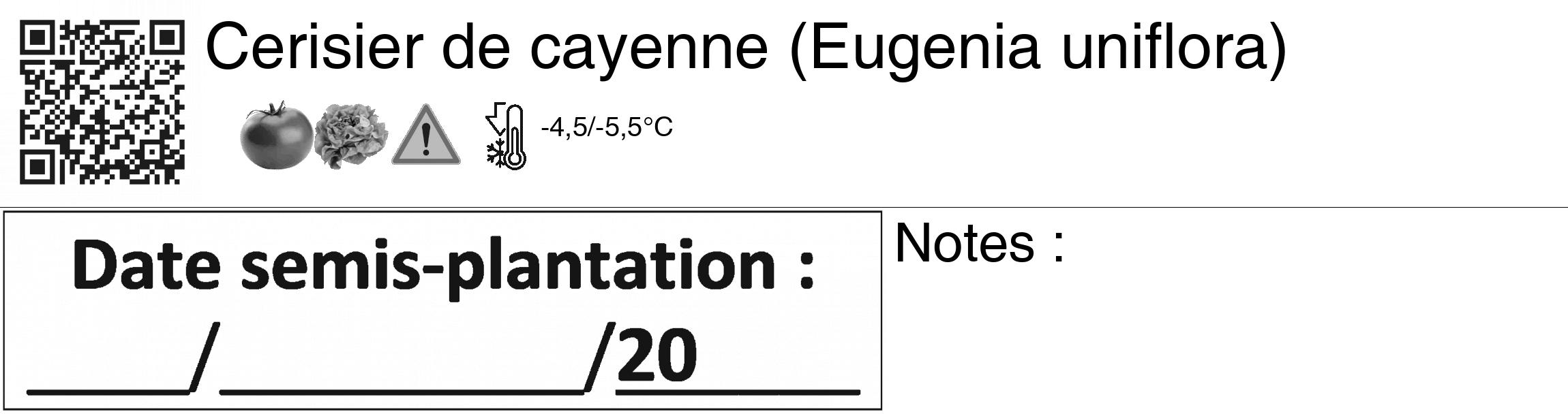 Étiquette de : Eugenia uniflora - format c - style noire60_basiquegrrvhel avec qrcode et comestibilité simplifiée