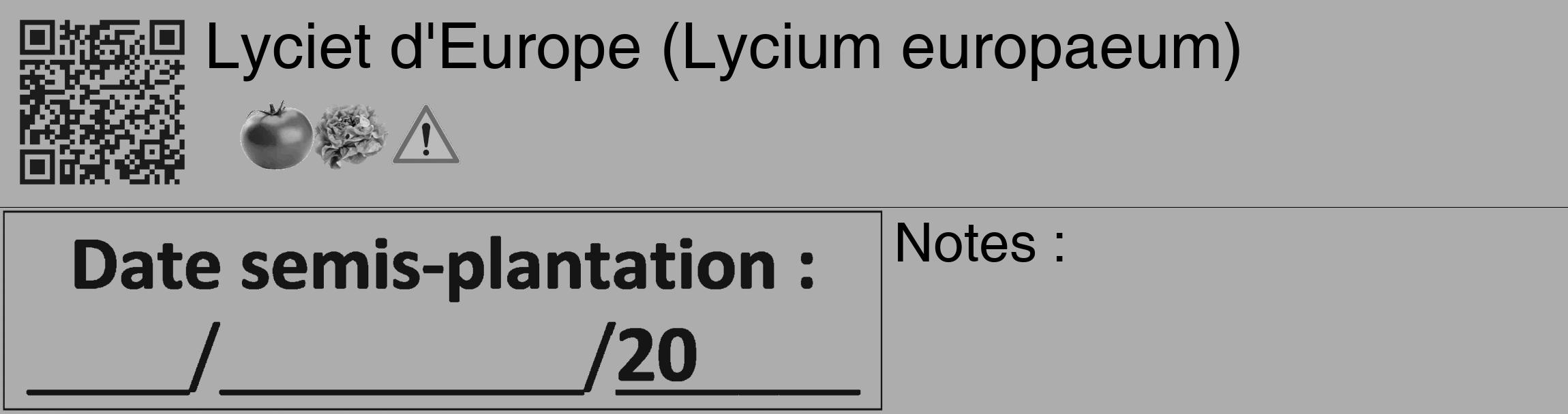 Étiquette de : Lycium europaeum - format c - style noire22_basique_basiquehel avec qrcode et comestibilité simplifiée