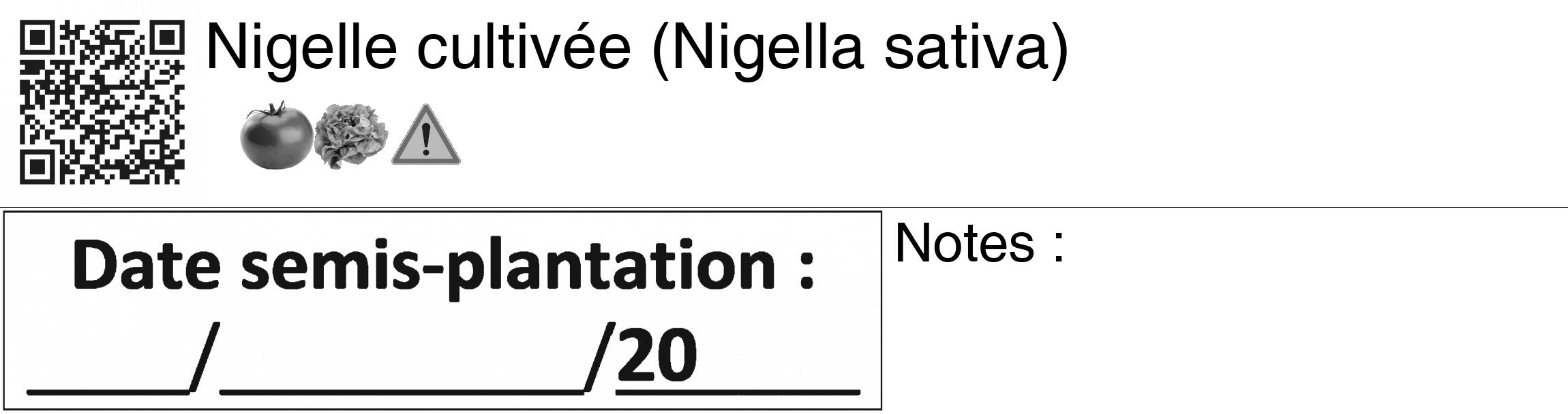 Étiquette de : Nigella sativa - format c - style noire60_basiquegrrvhel avec qrcode et comestibilité simplifiée