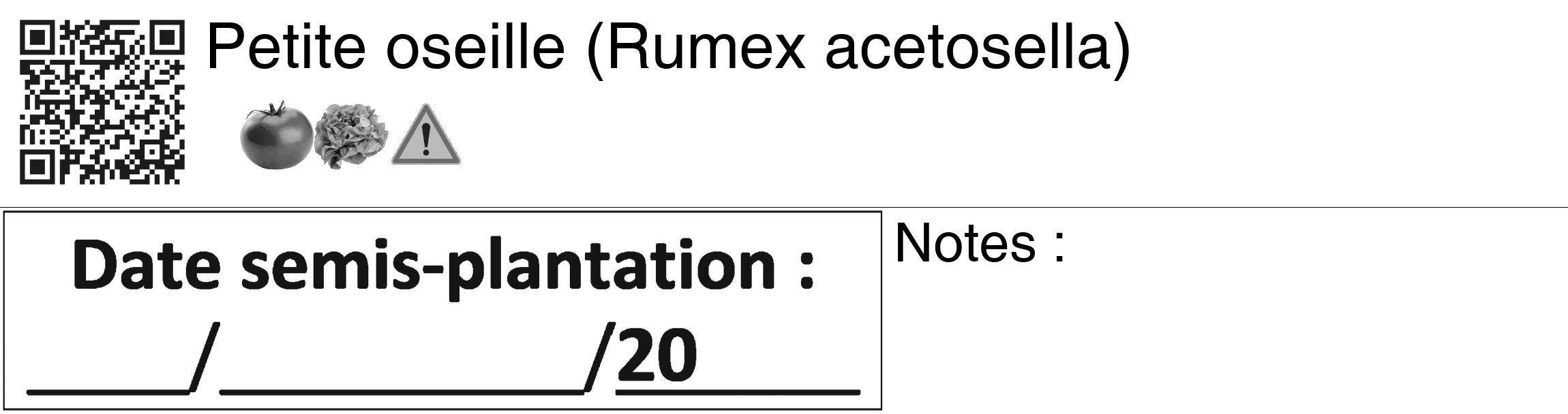 Étiquette de : Rumex acetosella - format c - style noire60_basiquegrrvhel avec qrcode et comestibilité simplifiée