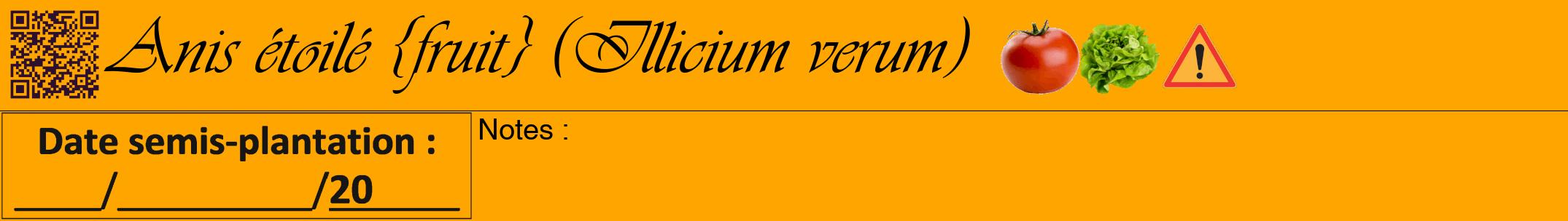 Étiquette de : Illicium verum - format a - style noire22viv avec qrcode et comestibilité simplifiée