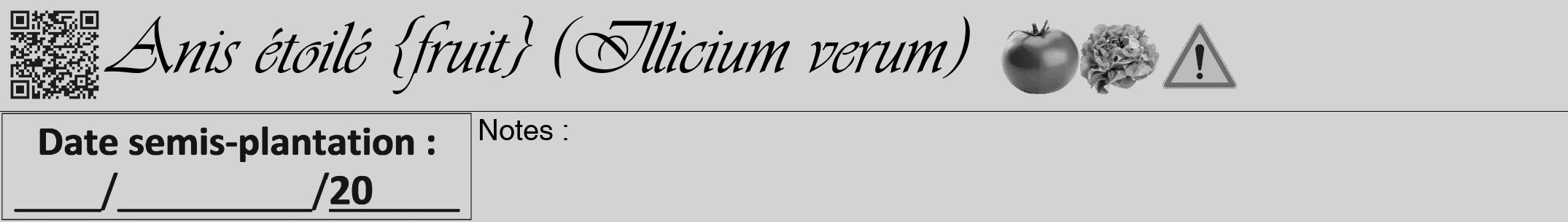 Étiquette de : Illicium verum - format a - style noire56simpleviv avec qrcode et comestibilité simplifiée
