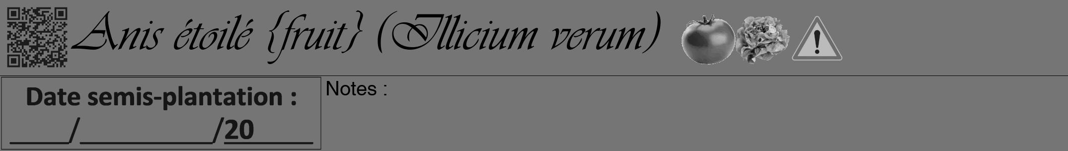 Étiquette de : Illicium verum - format a - style noire5viv avec qrcode et comestibilité simplifiée