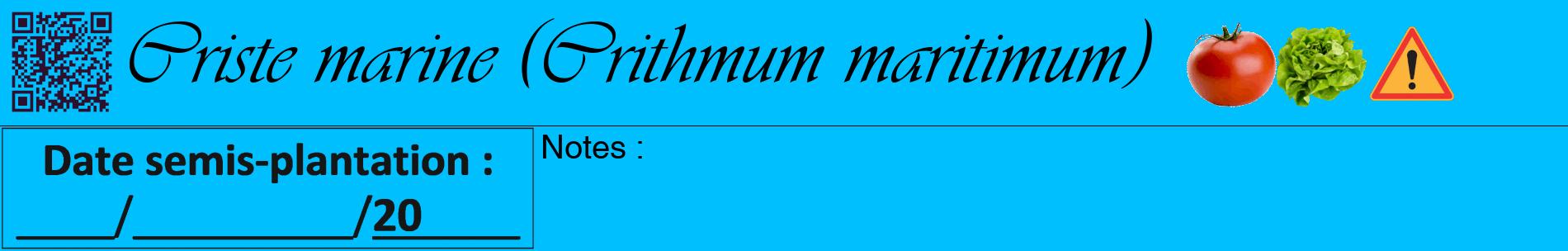 Étiquette de : Crithmum maritimum - format a - style noire2basiqueviv avec qrcode et comestibilité simplifiée