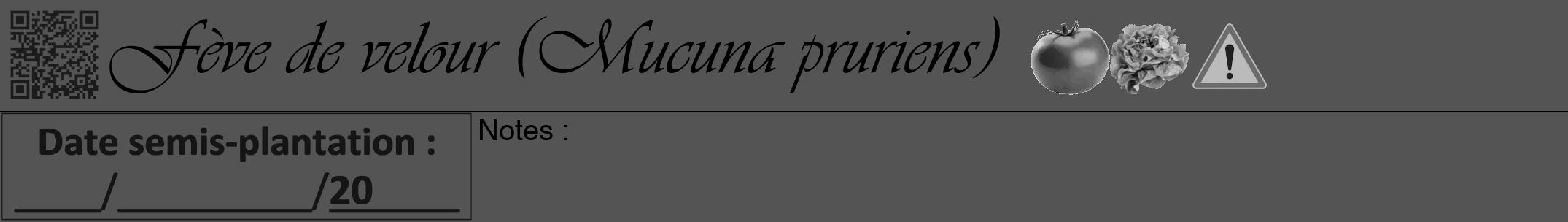 Étiquette de : Mucuna pruriens - format a - style noire30viv avec qrcode et comestibilité simplifiée