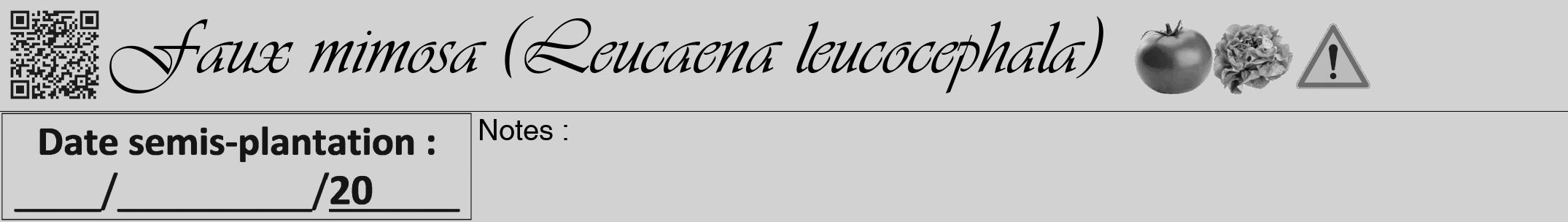 Étiquette de : Leucaena leucocephala - format a - style noire14viv avec qrcode et comestibilité simplifiée