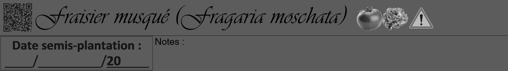 Étiquette de : Fragaria moschata - format a - style noire49viv avec qrcode et comestibilité simplifiée