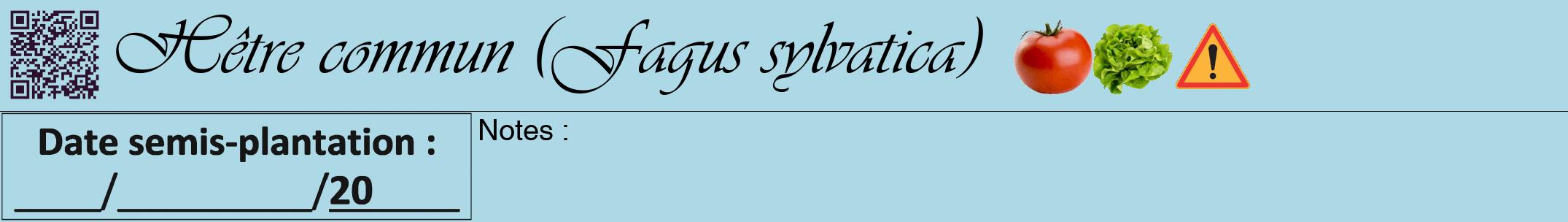 Étiquette de : Fagus sylvatica - format a - style noire0viv avec qrcode et comestibilité simplifiée