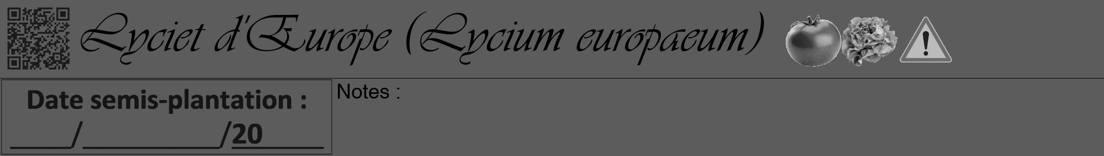 Étiquette de : Lycium europaeum - format a - style noire49viv avec qrcode et comestibilité simplifiée