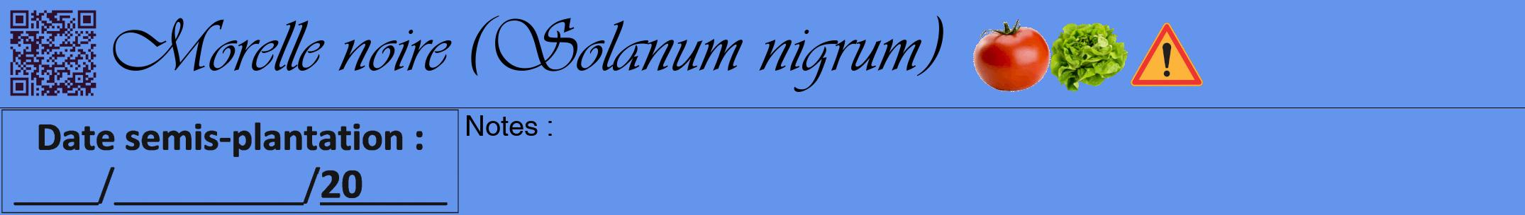 Étiquette de : Solanum nigrum - format a - style noire4viv avec qrcode et comestibilité simplifiée