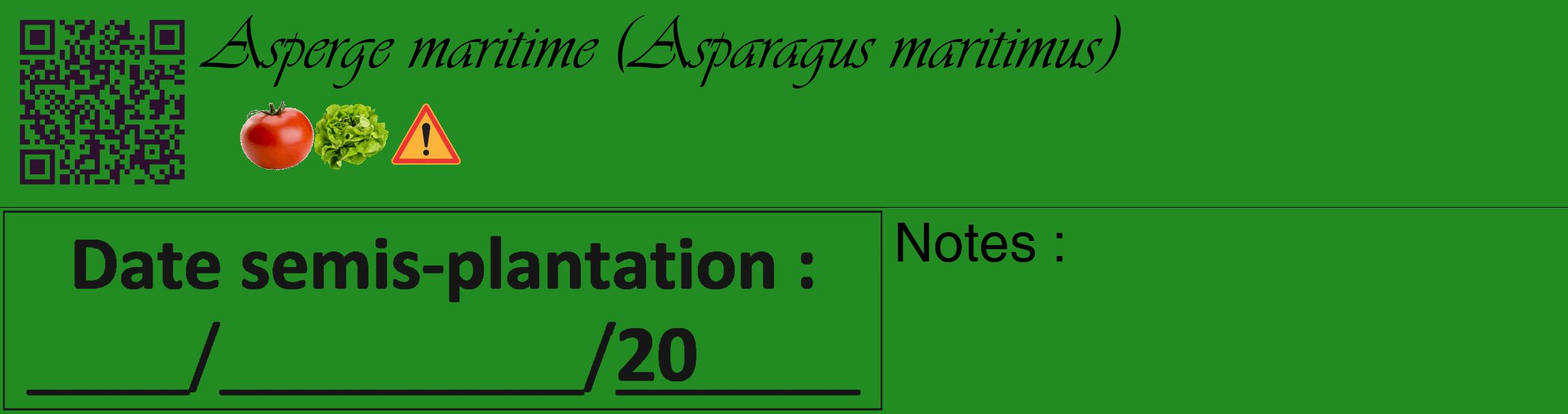 Étiquette de : Asparagus maritimus - format c - style noire10_basique_basiqueviv avec qrcode et comestibilité simplifiée
