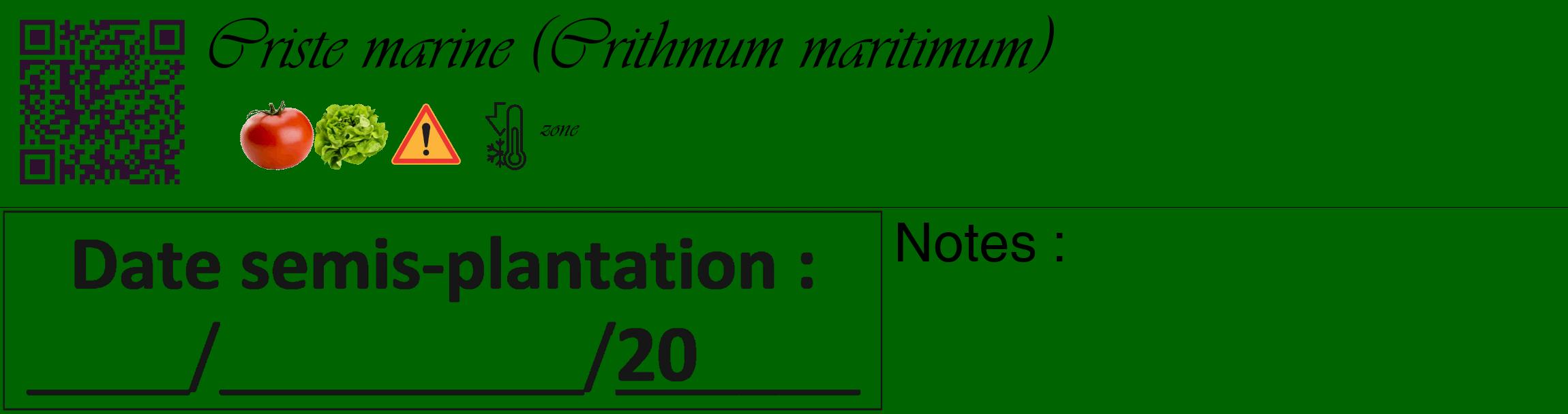 Étiquette de : Crithmum maritimum - format c - style noire8_basique_basiqueviv avec qrcode et comestibilité simplifiée