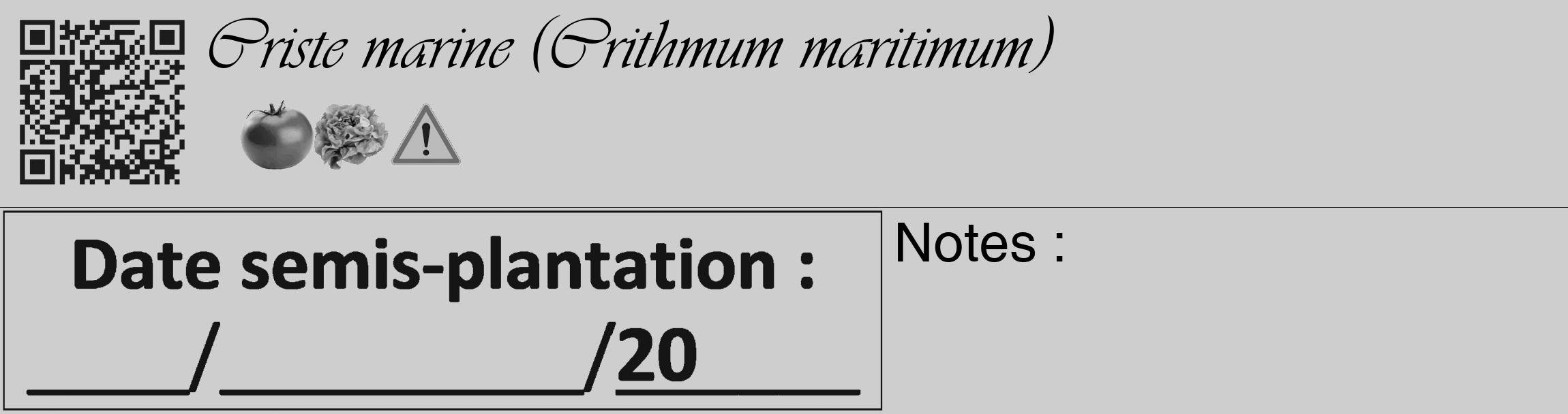 Étiquette de : Crithmum maritimum - format c - style noire17_basique_basiqueviv avec qrcode et comestibilité simplifiée