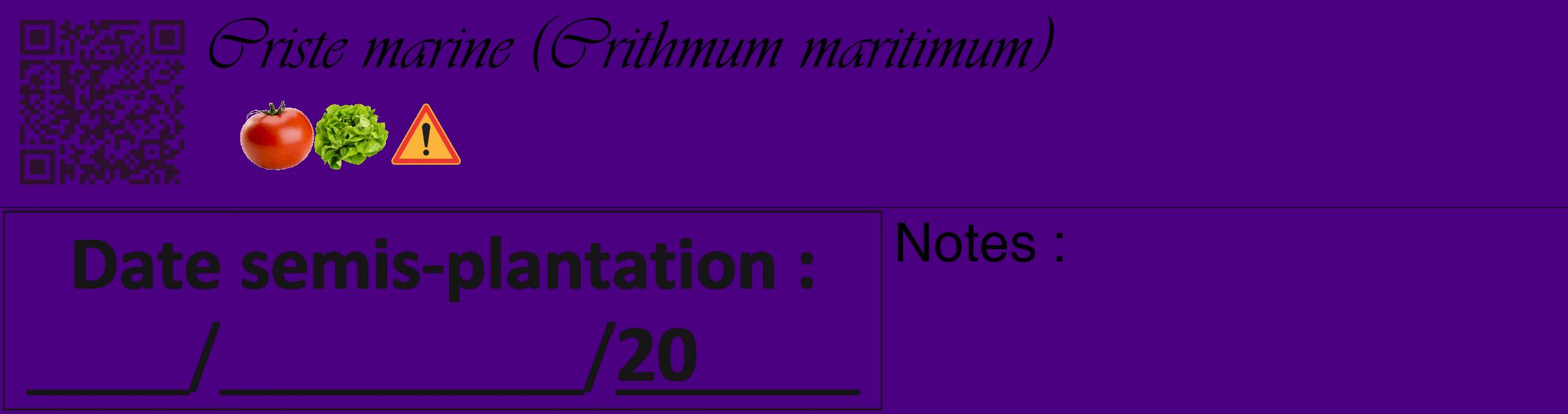 Étiquette de : Crithmum maritimum - format c - style noire47_basique_basiqueviv avec qrcode et comestibilité simplifiée