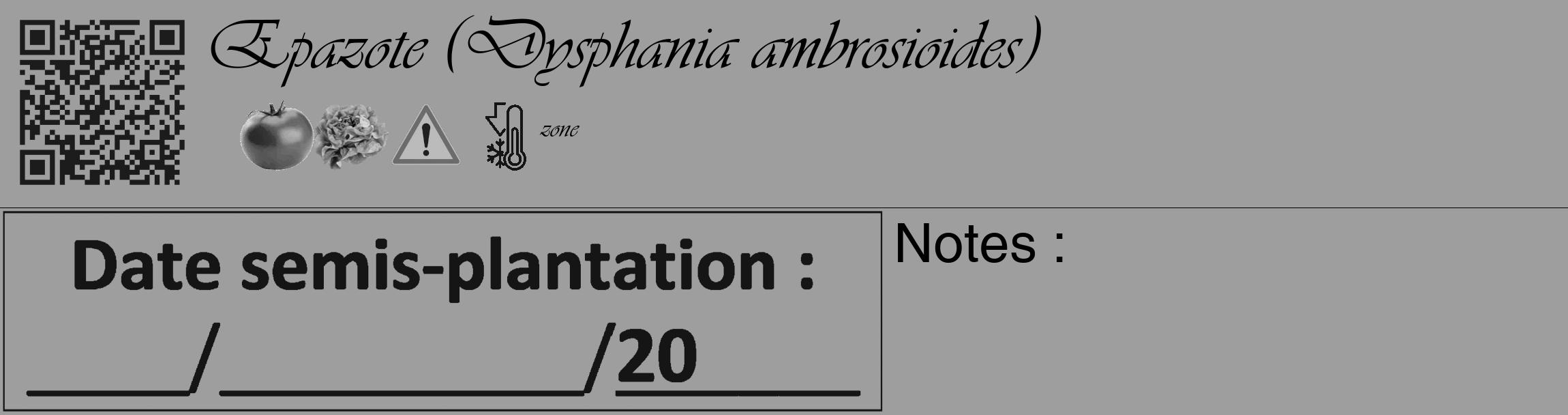 Étiquette de : Dysphania ambrosioides - format c - style noire23_basique_basiqueviv avec qrcode et comestibilité simplifiée
