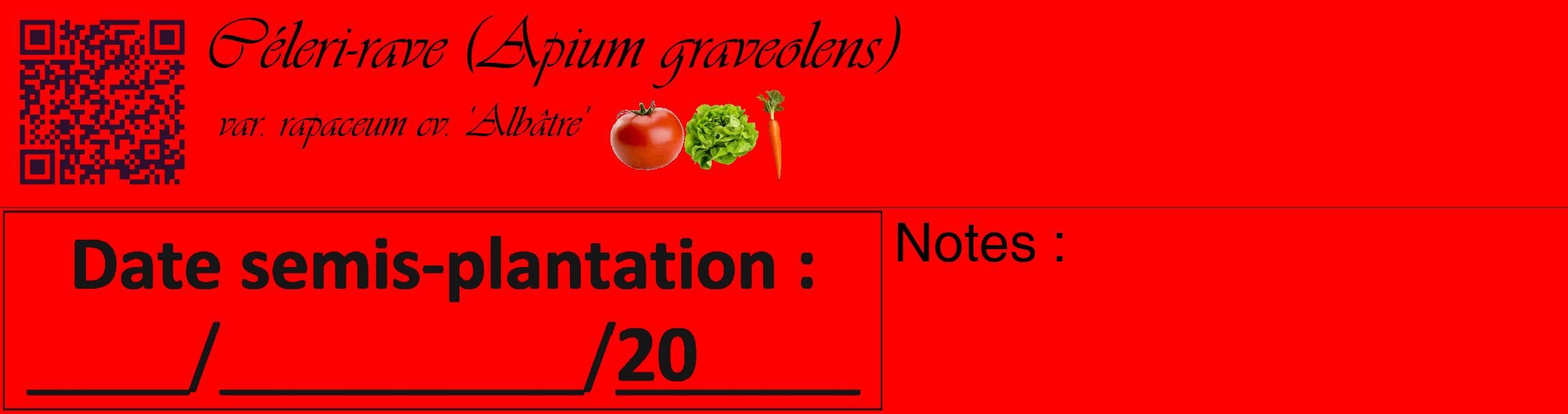 Étiquette de : Apium graveolens var. rapaceum cv. 'Albâtre' - format c - style noire27_basique_basiqueviv avec qrcode et comestibilité simplifiée