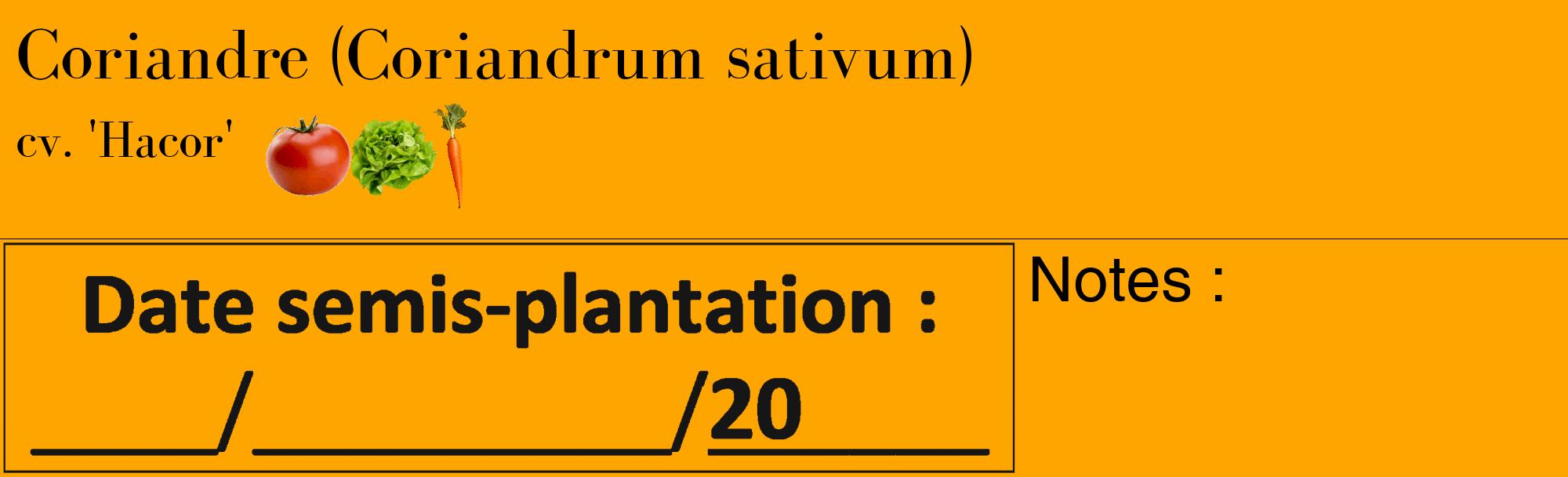 Étiquette de : Coriandrum sativum cv. 'Hacor' - format c - style noire22_basique_basiquebod avec comestibilité simplifiée
