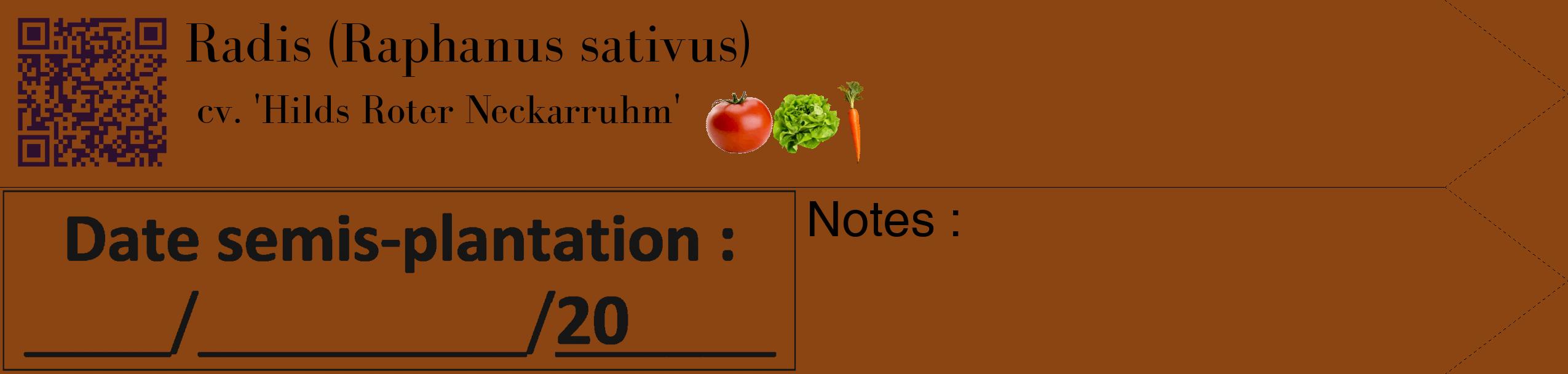Étiquette de : Raphanus sativus cv. 'Hilds Roter Neckarruhm' - format c - style noire30_simple_simplebod avec qrcode et comestibilité simplifiée