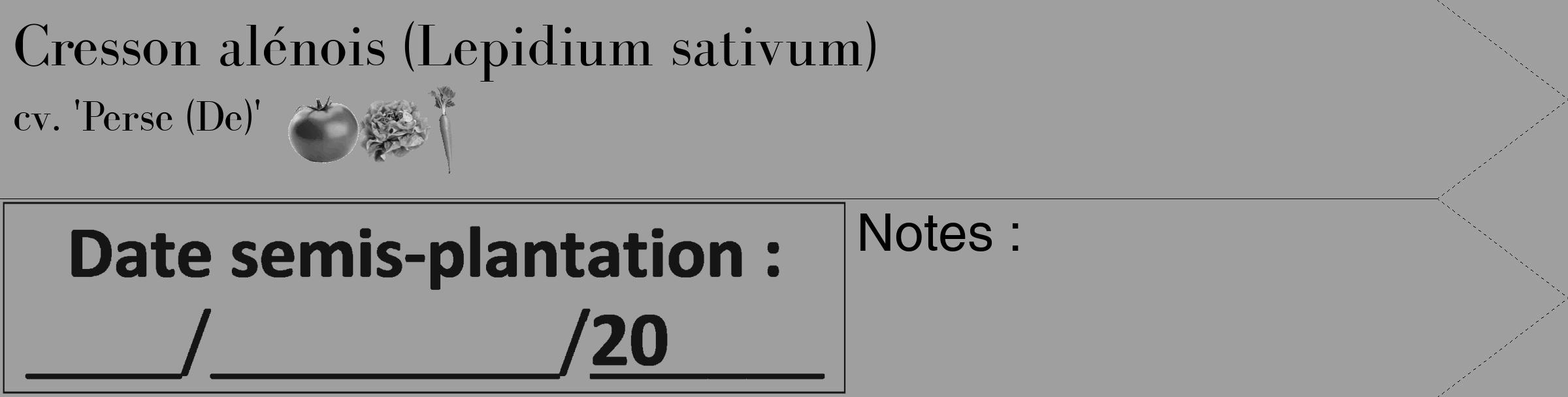Étiquette de : Lepidium sativum cv. 'Perse (De)' - format c - style noire24_simple_simplebod avec comestibilité simplifiée