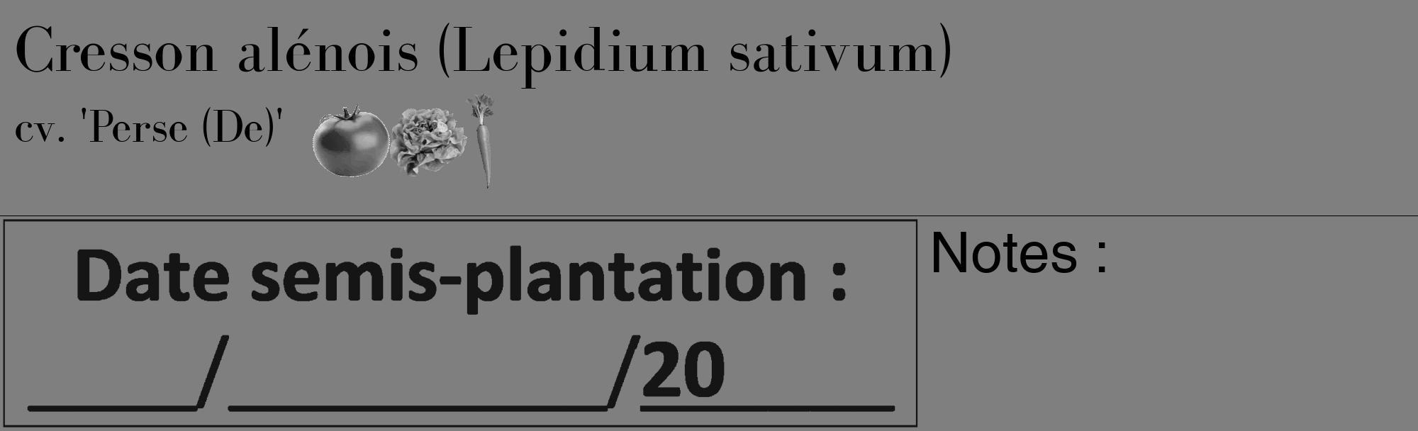 Étiquette de : Lepidium sativum cv. 'Perse (De)' - format c - style noire31_basique_basiquebod avec comestibilité simplifiée