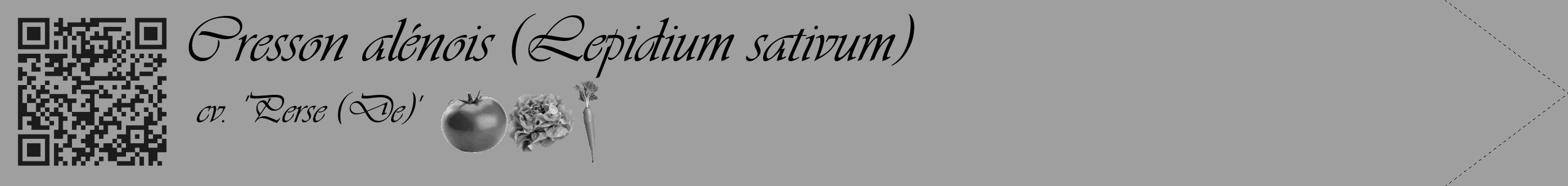 Étiquette de : Lepidium sativum cv. 'Perse (De)' - format c - style noire24simple_basique_basiqueviv avec qrcode et comestibilité simplifiée