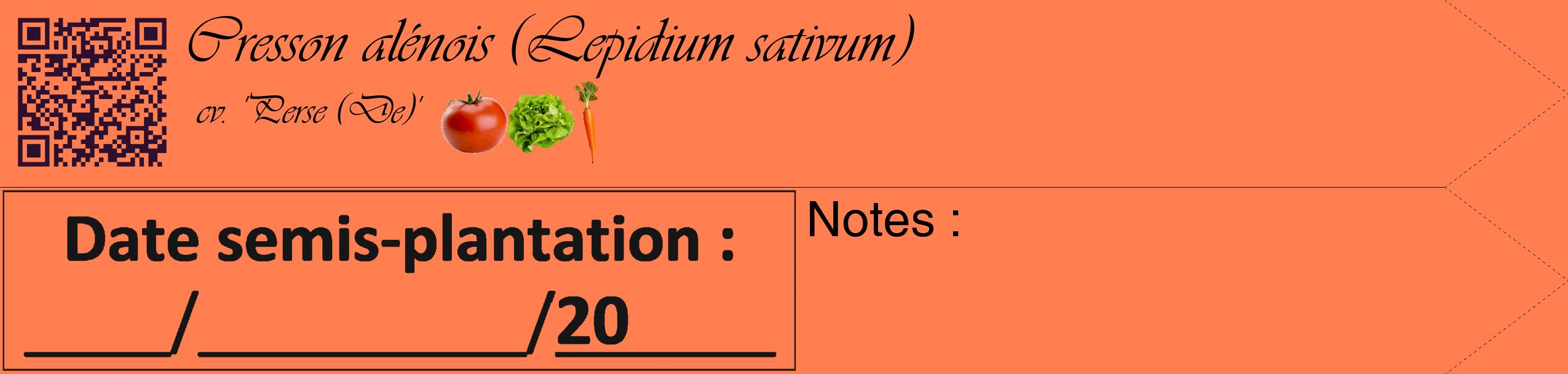 Étiquette de : Lepidium sativum cv. 'Perse (De)' - format c - style noire24simple_basique_basiqueviv avec qrcode et comestibilité simplifiée