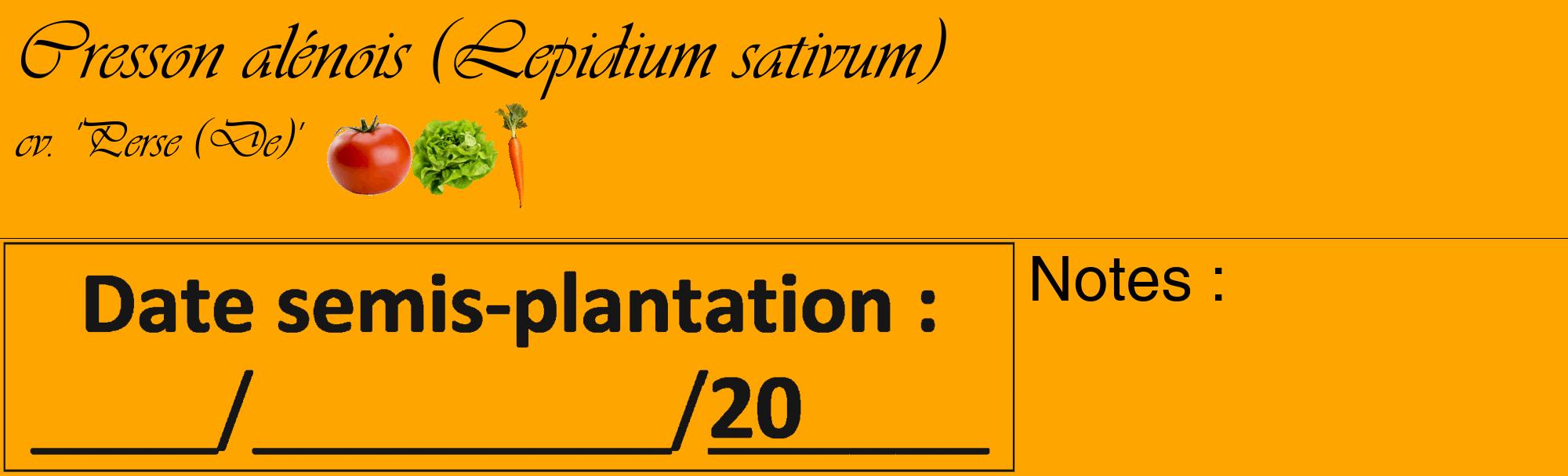 Étiquette de : Lepidium sativum cv. 'Perse (De)' - format c - style noire22_basique_basiqueviv avec comestibilité simplifiée