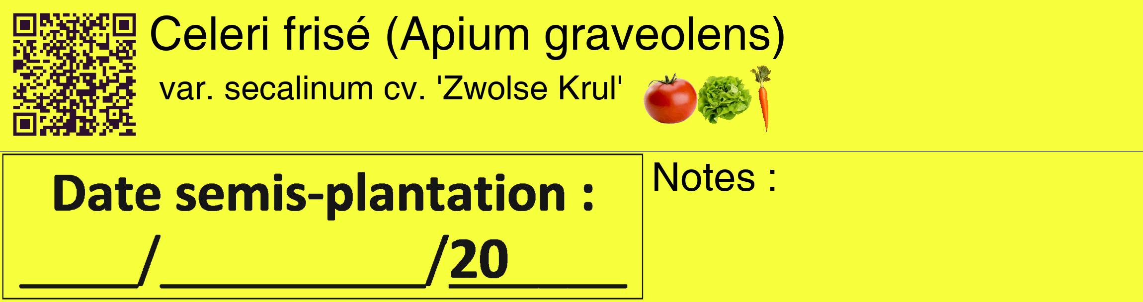 Étiquette de : Apium graveolens var. secalinum cv. 'Zwolse Krul' - format c - style noire18_basique_basiquehel avec qrcode et comestibilité simplifiée