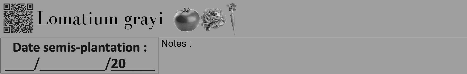Étiquette de : Lomatium grayi - format a - style noire24basiquebod avec qrcode et comestibilité simplifiée