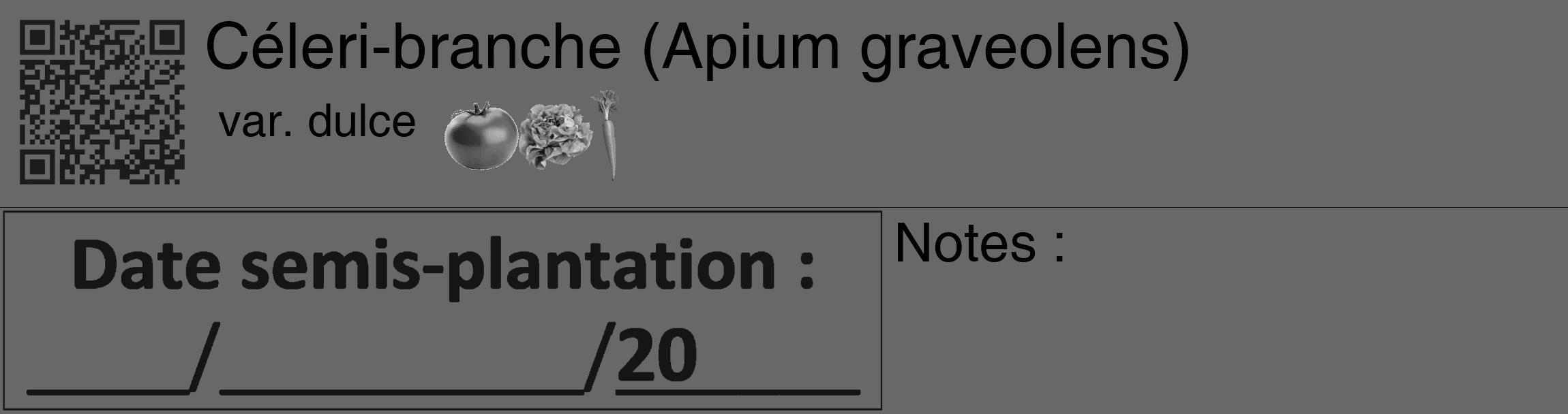 Étiquette de : Apium graveolens var. dulce - format c - style noire6_basique_basiquehel avec qrcode et comestibilité simplifiée
