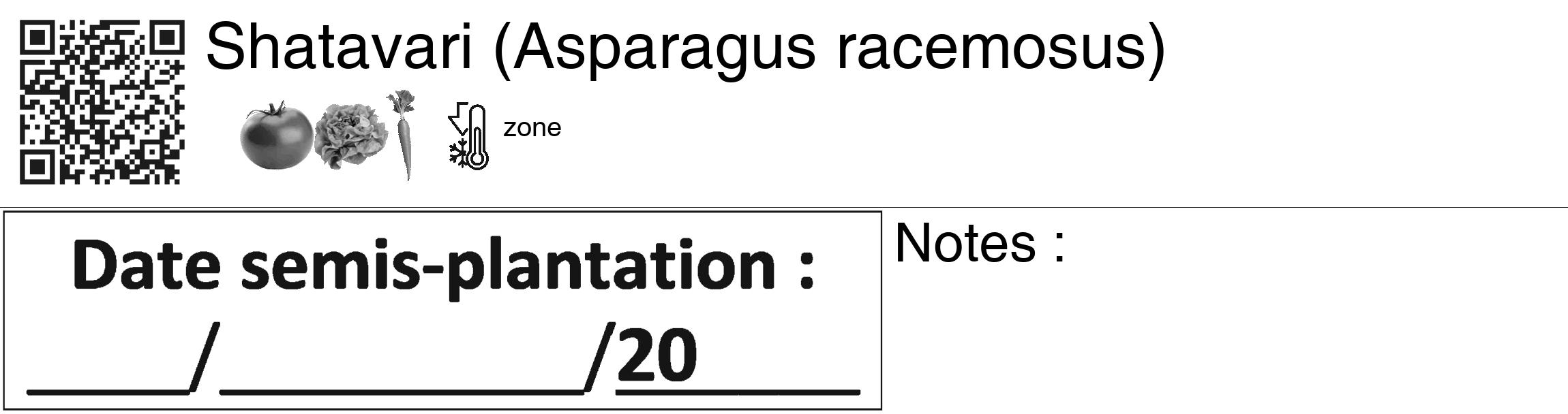 Étiquette de : Asparagus racemosus - format c - style noire60_basiquegrrvhel avec qrcode et comestibilité simplifiée