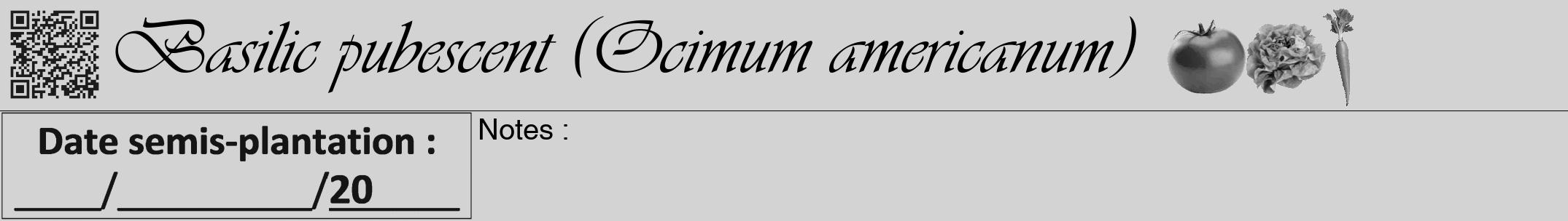 Étiquette de : Ocimum americanum - format a - style noire56viv avec qrcode et comestibilité simplifiée