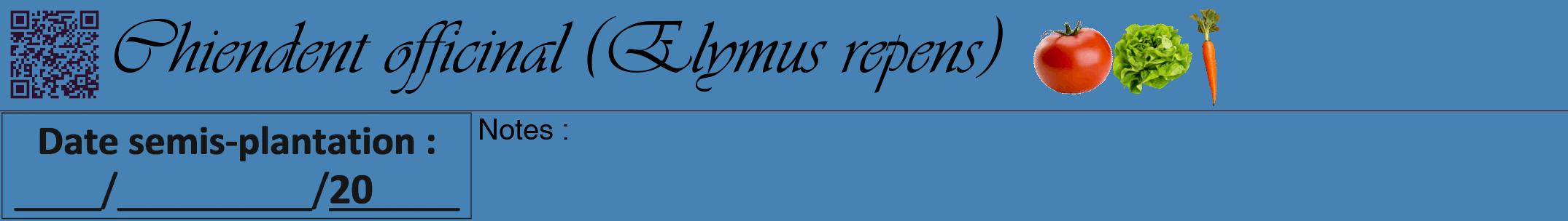 Étiquette de : Elymus repens - format a - style noire5viv avec qrcode et comestibilité simplifiée
