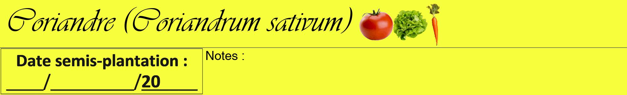 Étiquette de : Coriandrum sativum - format a - style noire18viv avec comestibilité simplifiée