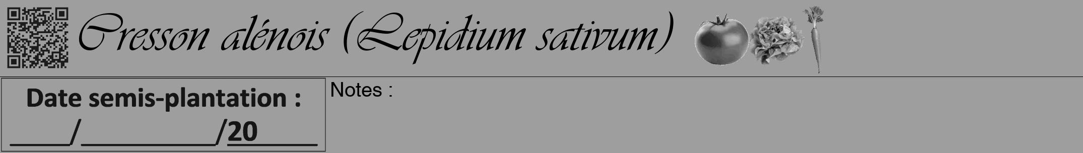 Étiquette de : Lepidium sativum - format a - style noire23viv avec qrcode et comestibilité simplifiée