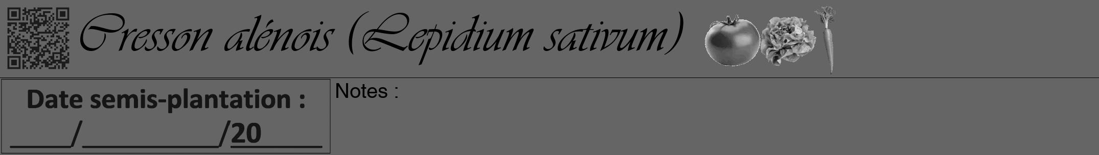 Étiquette de : Lepidium sativum - format a - style noire32viv avec qrcode et comestibilité simplifiée