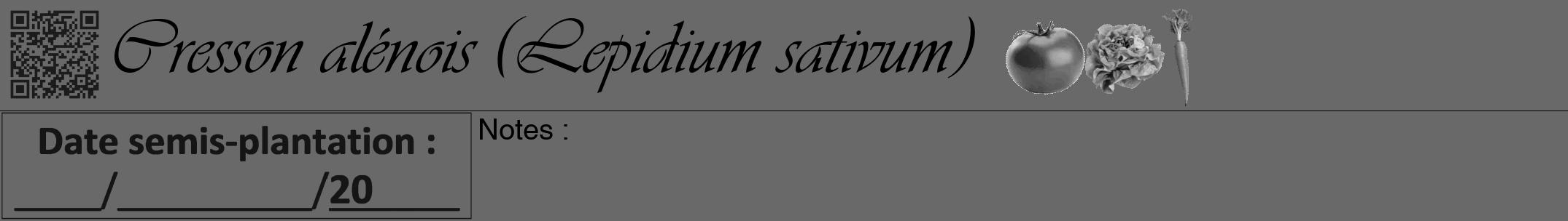 Étiquette de : Lepidium sativum - format a - style noire51viv avec qrcode et comestibilité simplifiée