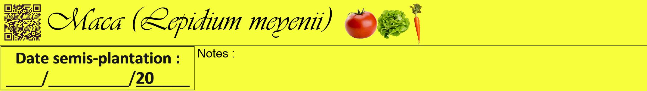 Étiquette de : Lepidium meyenii - format a - style noire18simpleviv avec qrcode et comestibilité simplifiée