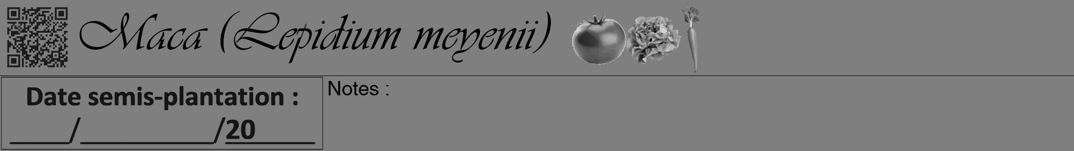 Étiquette de : Lepidium meyenii - format a - style noire57viv avec qrcode et comestibilité simplifiée