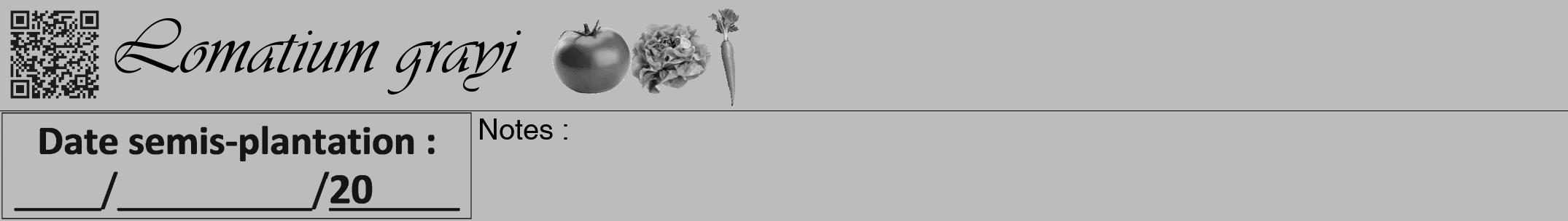 Étiquette de : Lomatium grayi - format a - style noire1viv avec qrcode et comestibilité simplifiée