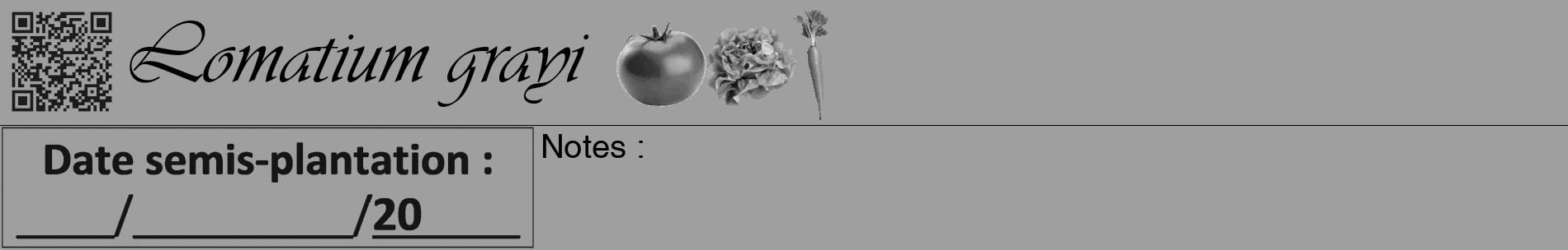 Étiquette de : Lomatium grayi - format a - style noire24basiqueviv avec qrcode et comestibilité simplifiée