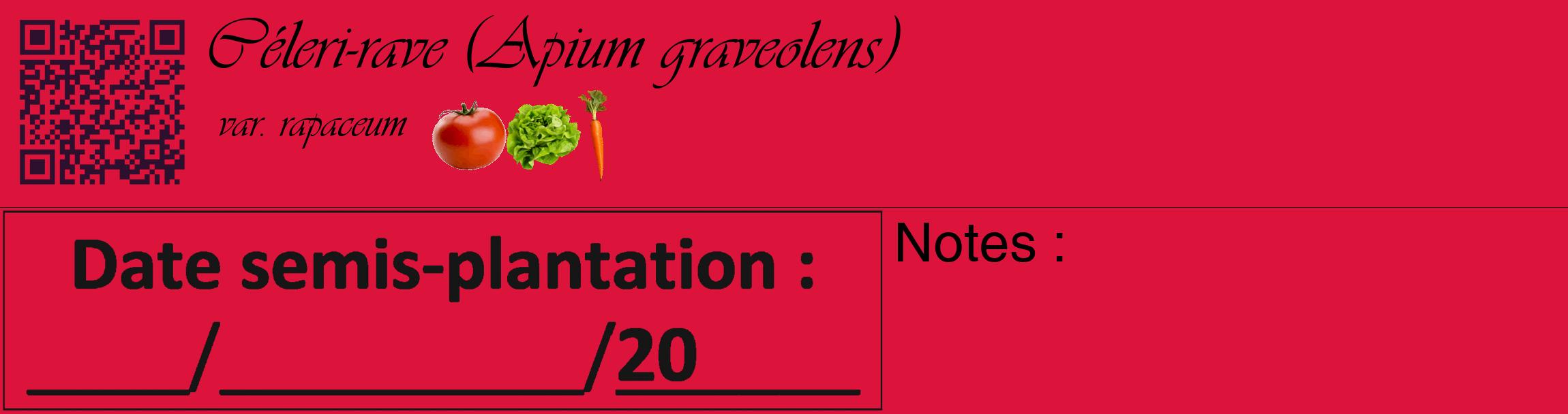 Étiquette de : Apium graveolens var. rapaceum - format c - style noire36_basique_basiqueviv avec qrcode et comestibilité simplifiée