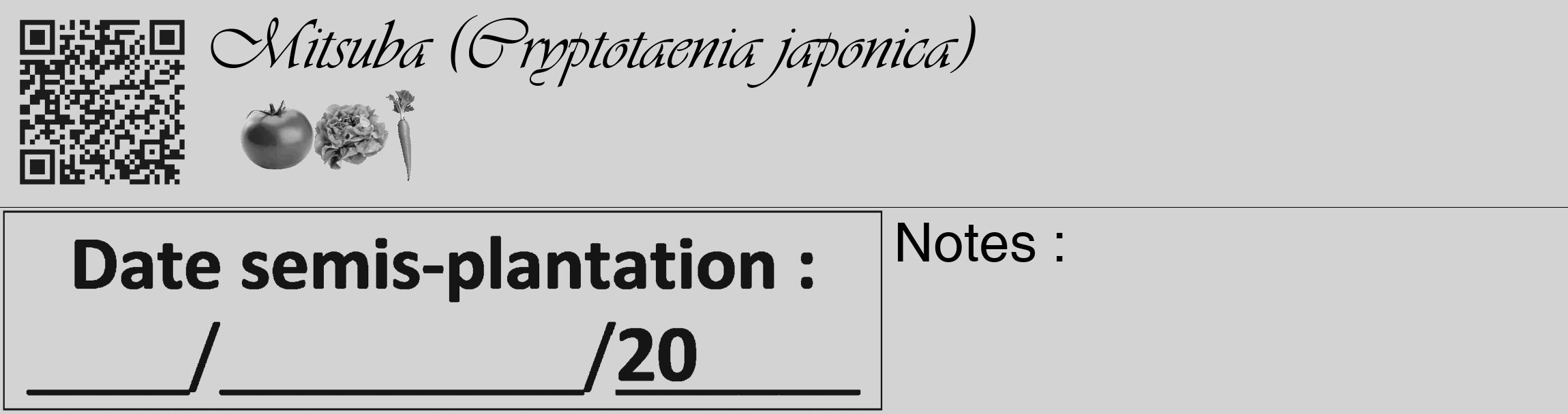 Étiquette de : Cryptotaenia japonica - format c - style noire56_basique_basiqueviv avec qrcode et comestibilité simplifiée